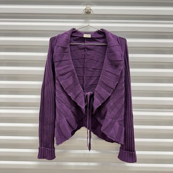 Valentino Roma Purple Wool Knit Drape Front Tie Cardigan Sweater Women's - Picture 7 of 7